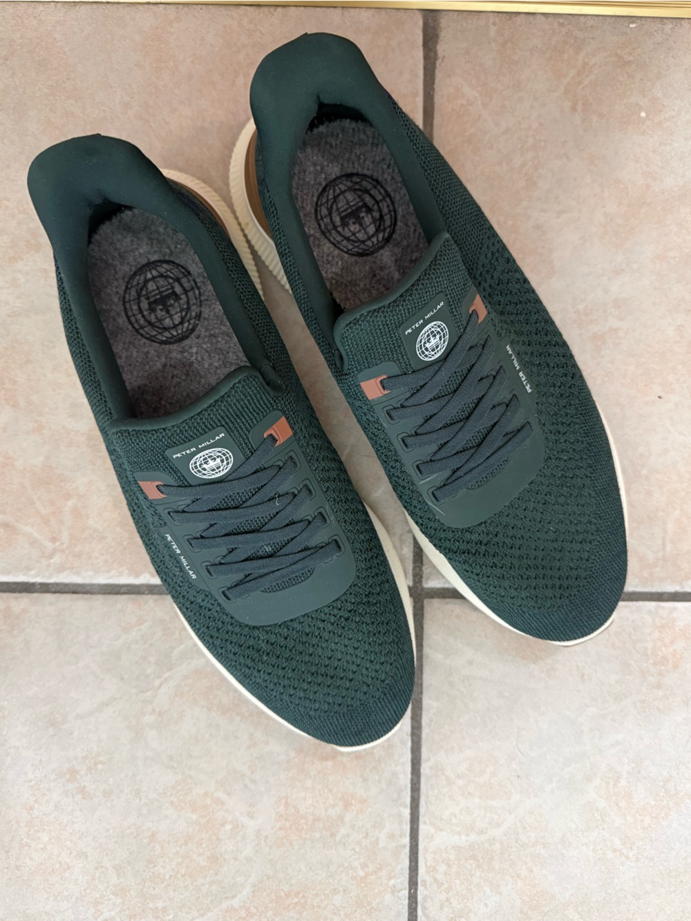 Peter Millar Dark Green Knit Lace-Up Sneakers with Cream Sole
